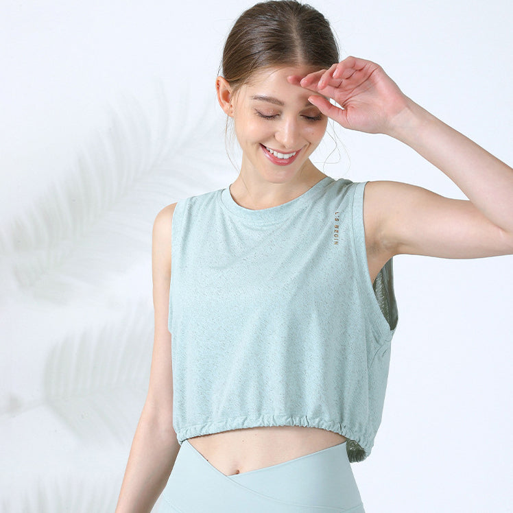 Tank top, yoga wear, top, cover-up, back slit, belly button exposed, cute back, loose fit, thin, quick-drying, back ribbon, short length, breathable, drawstring, round neck, 4 colors available, sports, fitness, running, SL