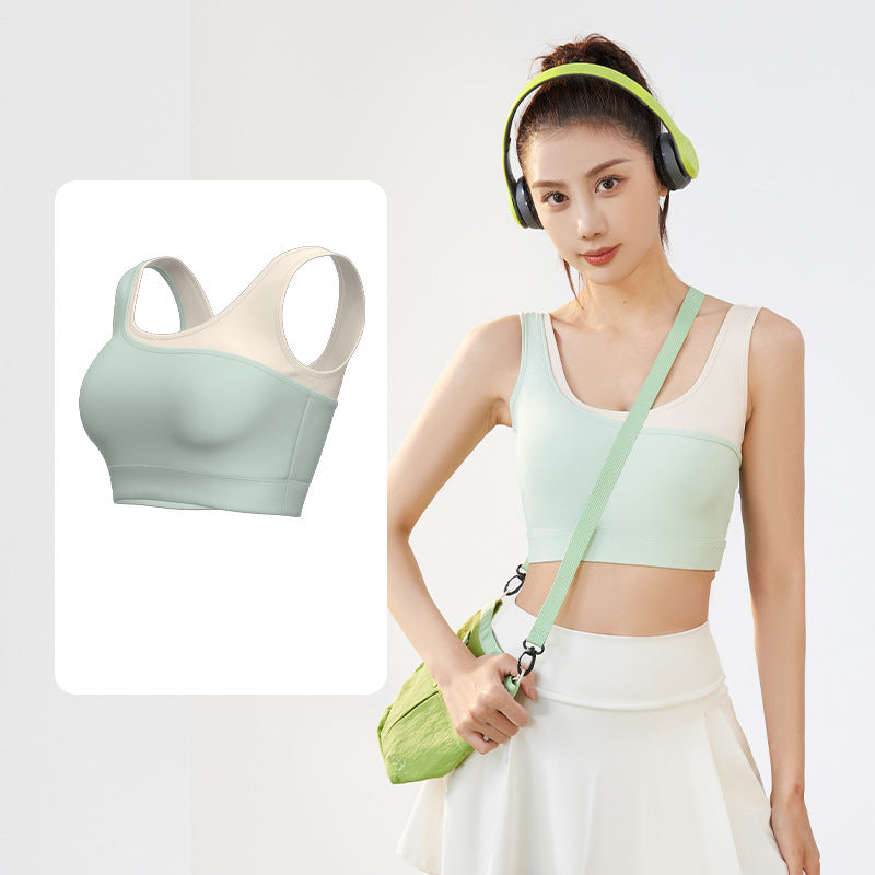 Yoga bra top with cups, open back, U-neck, 4 colors, no wires, wide shoulder straps, wide hem, sports, fitness, stylish, stretchy, sweat-wicking, quick-drying, cute, large size, pretty, S-XXL