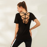 Yoga T-shirt, Yoga Top, Short Sleeve, Round Neck, 3 Colors, Breathable, Sweat Absorbent, Quick Drying, Open Back, Belly Cover, Stretch, Durable, Casual, Loose Fit, Easy to Match, Stylish, Fitness, Sports, Running, Gym, S~L