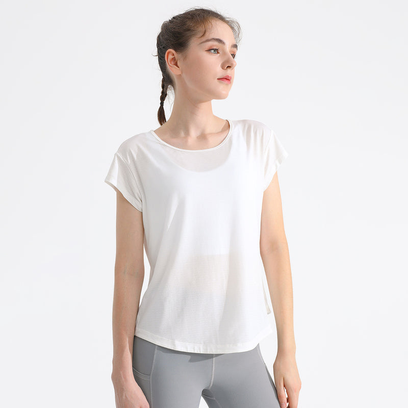 Yoga T-shirt, Yoga wear, Tops, Outerwear, Short sleeves, Covers upper arms, Cool, Curved hem, Stylish, Quick-drying, Loose fit, Thin, Slimming, Cool, See-through, 3 colors, Sports, Fitness, Running, Pilates, S-XL