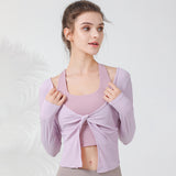 Yoga wear tops, v-neck, front opening, quick drying, breathable, twisted rib, belly button exposed, long sleeves, 4 colors, slimming, sports, fitness, running, dance, SL