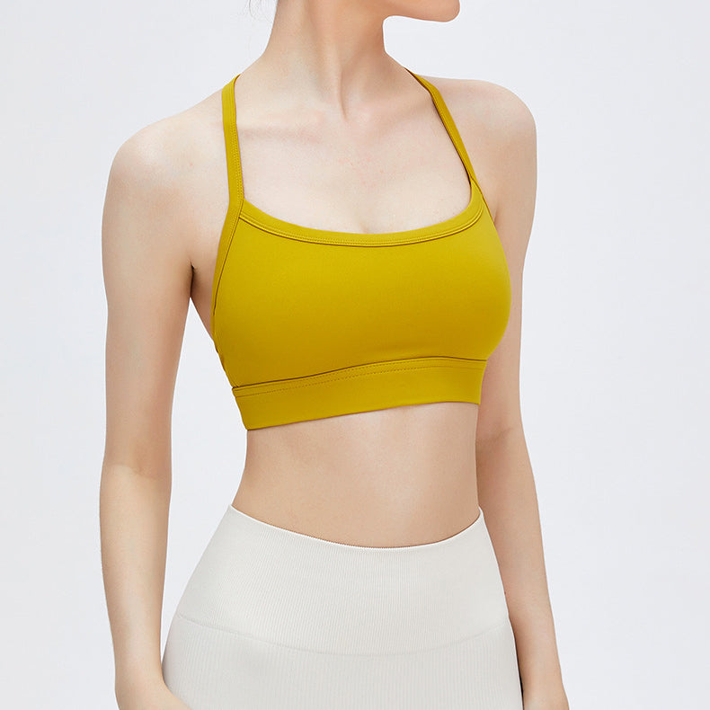 Yoga bra top, halter neck, open back, with cups, Y-back, stays in place, stretchy, comfortable, cute, sweat-wicking, quick-drying, 3 colors available, sports, gym, fitness, Pilates, hot yoga, padded bra, innerwear, S-XL