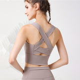 Yoga bra top with cups, back cross, open back, push-up, no wires, padded, wide shoulder straps, wide hem, sports, fitness, Pilates, running, hot yoga, sexy, 5 colors available, SL