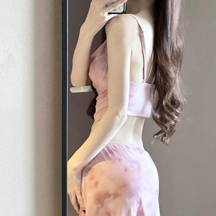 女性用ビキニ水着 タイ3点セット 高級 スプリット 肉感コンサバ 海辺バカンス ニッチ温泉水着