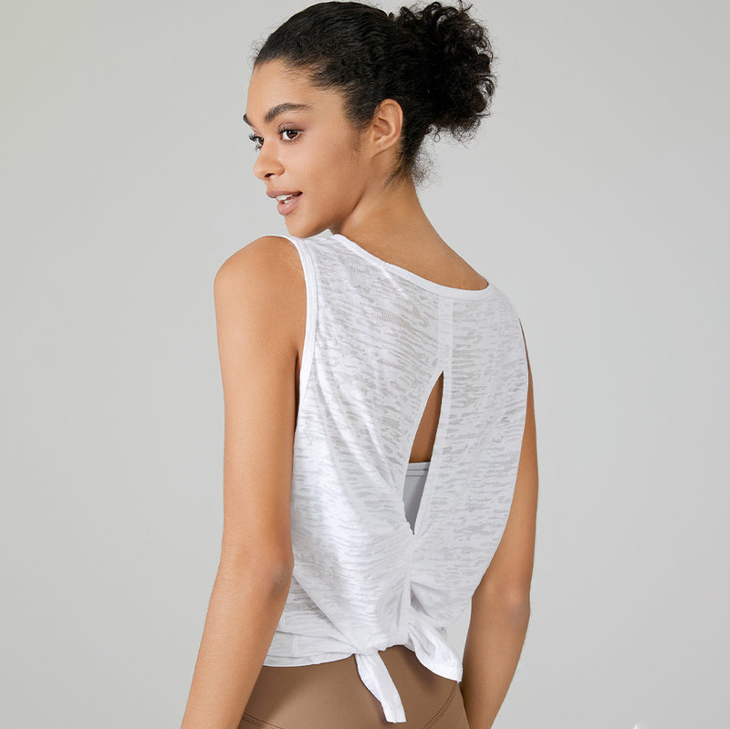Yoga top, sports vest, casual, daily, easy to match, loose, round neck, 4 colors, breathable, quick drying, belly cover, lightweight, thin, open back, openwork, gym, training, fitness, running, S-XL