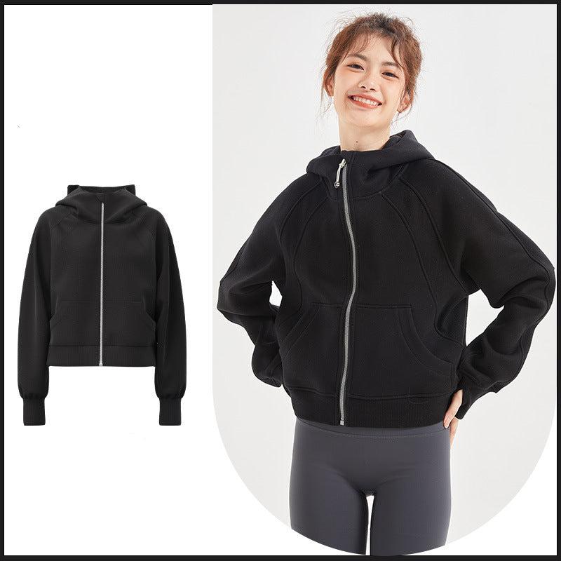 新しい秋と冬のカジュアルベルベットカーディガンジャケット肥厚フード付きルーズ洗える耐摩耗性スポーツスウェットシャツ女性用