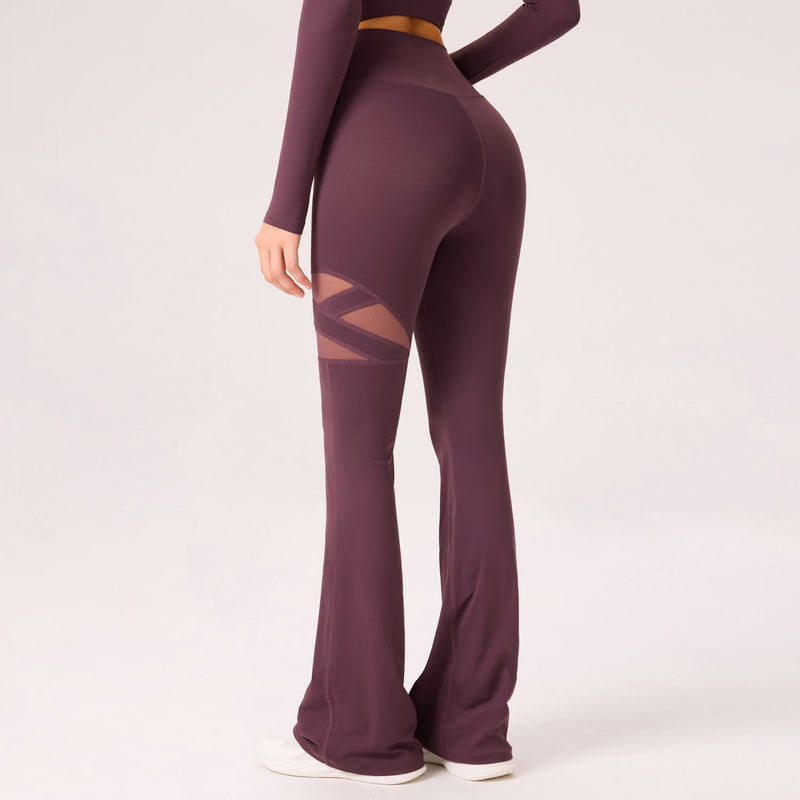 ヨガレギンス 美尻 美脚 ヒップアップ 着圧 シームレス タイツ ストレッチ フレアパンツ メッシュ フィットネス ピラティス ハイウエスト きれいめ 骨格ストレート 全4色