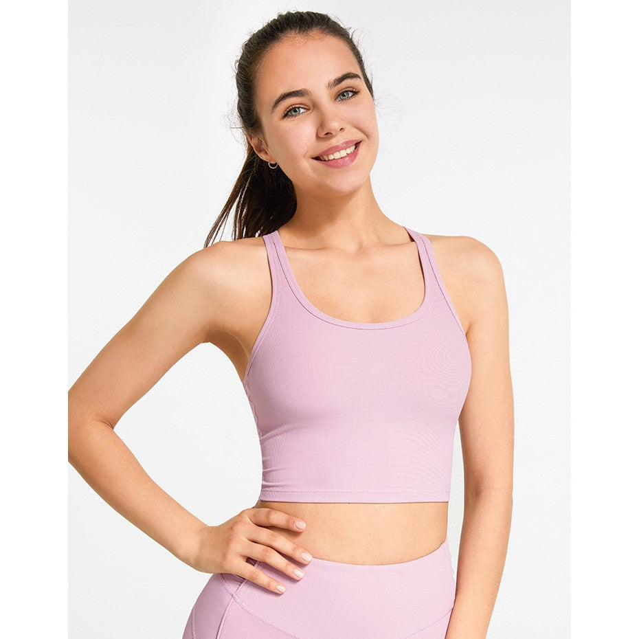 Bra top, yoga top, sleeveless, U-neck, open back, plain, sports, simple, women's, cute, S~XL