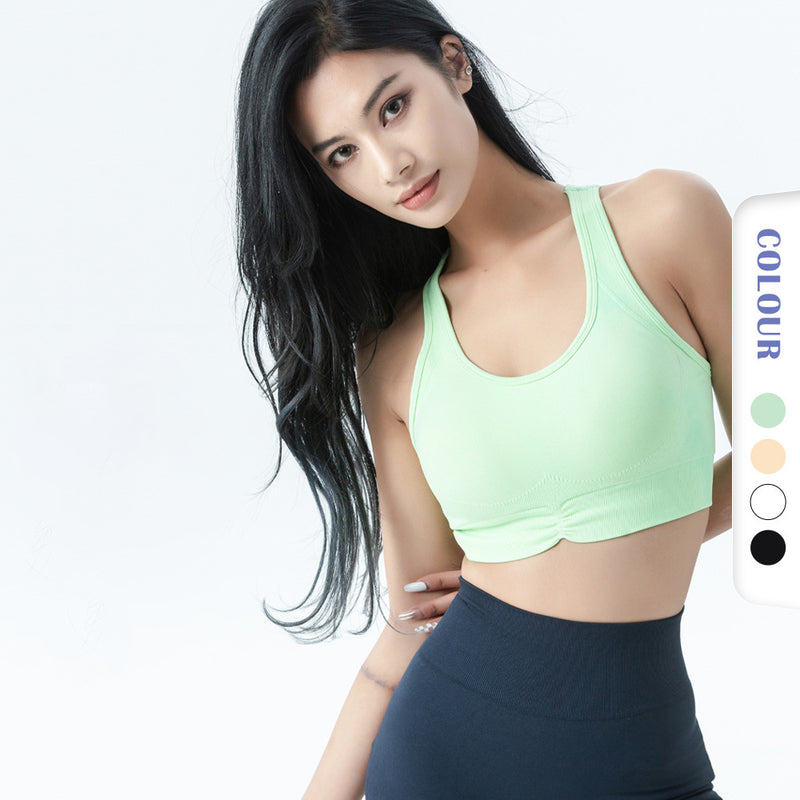 Bra top, yoga top, round neck, solid color, 4 colors to choose from, breathable, quick drying, sports, fitness, sweat absorbing, padded, open back, non-wired, running, elastic, SL