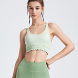 Bra top, yoga top, with cups, double shoulder straps, ruffles, U-neck, plain, open back, push-up, no wires, sports, fitness, Pilates, stylish, sweat-wicking, quick-drying, cute, slimming, breathable, 3 colors available, S-XL