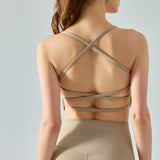 Yoga Camisole with Cups, Back Cross, Triangle Hem, Open Back, Full, No Shaking, No Wires, Asymmetrical, Off-Shoulder, Sports, Fitness, Stylish, Quick Drying, Neat, Sexy, Available in 4 Colors, S-XL