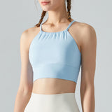 Yoga tops, bra tops, U-neck, frills, with cups, back cross, stretch, no shaking, open back, belly button exposed, 6 colors, breathable, sweat absorbent, quick drying, super big, padded, slimming, slim, cute for adults, sports, fitness, S~XL