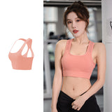 Bra top, yoga top, U-neck, with cups, wide shoulder straps, no wires, 8 colors, breathable, tulle, switching, thin, sweat-absorbing, quick-drying, open back, super flattering, pretty, cute for adults, fitness, sports, Pilates, running, large sizes, S~XXL