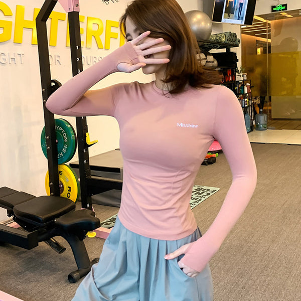 ヨガウェア トップス スリム スタイリッシュ ナイロン ラウンド