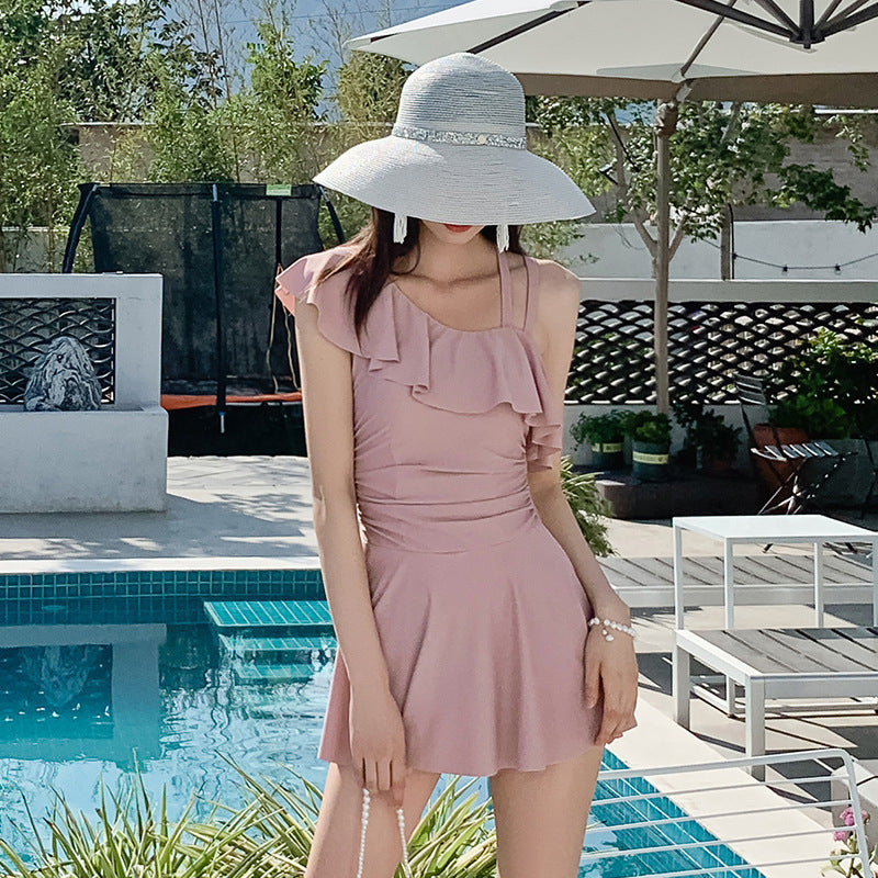 One-piece swimsuit for hot springs, solid color, slimming, simple, quick-drying, sexy, open back, M-XXL