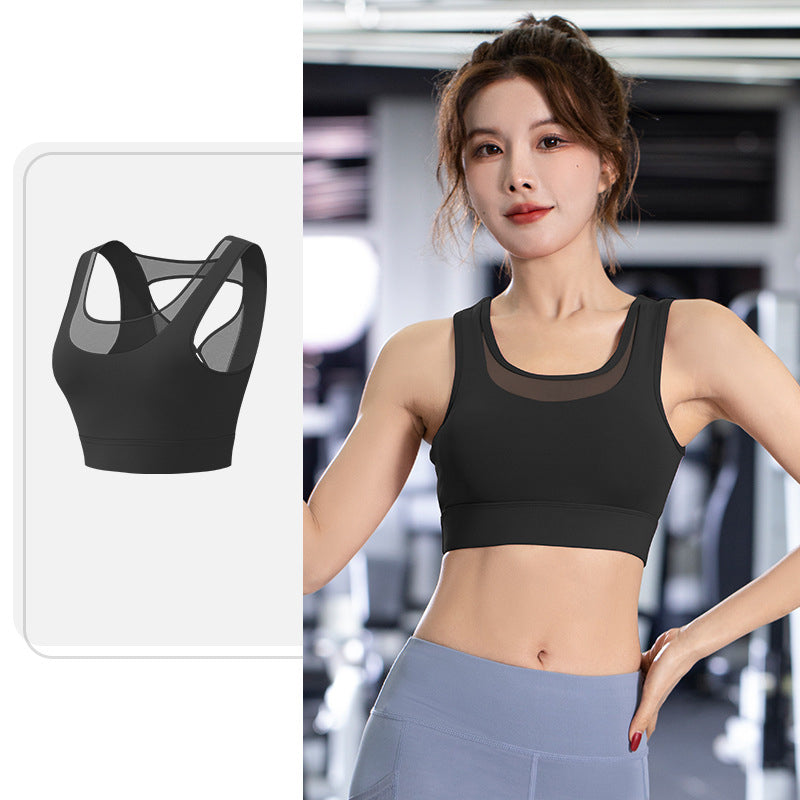 Bra top, yoga top, U-neck, with cups, wide shoulder straps, no wires, 8 colors, breathable, tulle, switching, thin, sweat-absorbing, quick-drying, open back, super flattering, pretty, cute for adults, fitness, sports, Pilates, running, large sizes, S~XXL