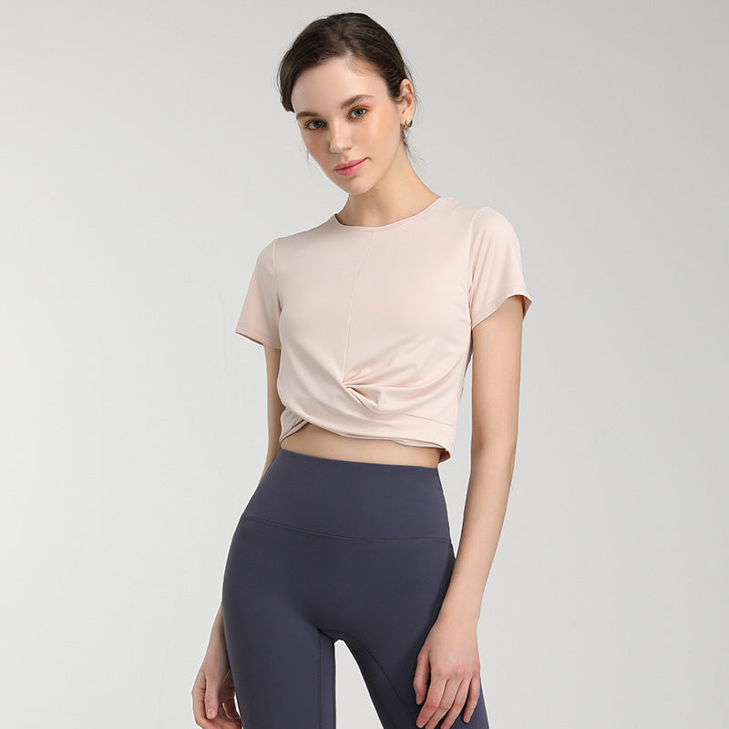 Yoga T-shirt, Yoga wear, Tops, Outerwear, Midriff-baring, Short sleeves, Twist, 3 colors available, Stretch, Stylish, Loose fit, Sweat-wicking, Quick-drying, Soft, Sports, Fitness, Gym, Pilates, Running, S-XL