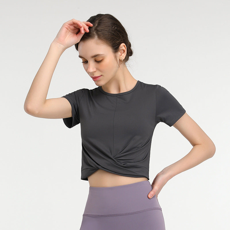 Yoga T-shirt, Yoga wear, Tops, Outerwear, Midriff-baring, Short sleeves, Twist, 3 colors available, Stretch, Stylish, Loose fit, Sweat-wicking, Quick-drying, Soft, Sports, Fitness, Gym, Pilates, Running, S-XL