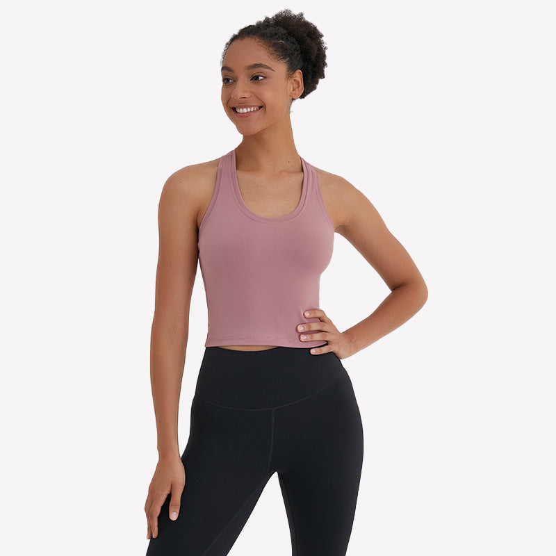 Tank top, yoga top, racer back, stretchy, comfortable, sweat wicking, quick drying, soft, large size, slimming, body covering, casual, no shaking, wide shoulder straps, sleeveless, cropped length, won't flip up, sports, fitness, Pilates, running, S-XXL