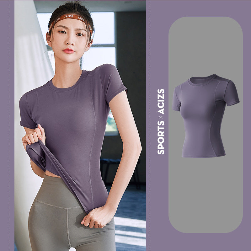 Yoga top, short sleeves, round neck, 6 colors to choose from, sports, fitness, breathable, sweat absorbent, durable, stylish, simple, slimming, stylish, retro, fashionable, S~XXXL