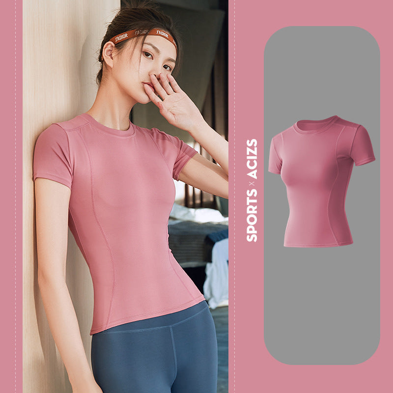 Yoga top, short sleeves, round neck, 6 colors to choose from, sports, fitness, breathable, sweat absorbent, durable, stylish, simple, slimming, stylish, retro, fashionable, S~XXXL
