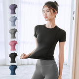 Yoga top, short sleeves, round neck, 6 colors to choose from, sports, fitness, breathable, sweat absorbent, durable, stylish, simple, slimming, stylish, retro, fashionable, S~XXXL