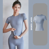 Yoga top, short sleeves, round neck, 6 colors to choose from, sports, fitness, breathable, sweat absorbent, durable, stylish, simple, slimming, stylish, retro, fashionable, S~XXXL