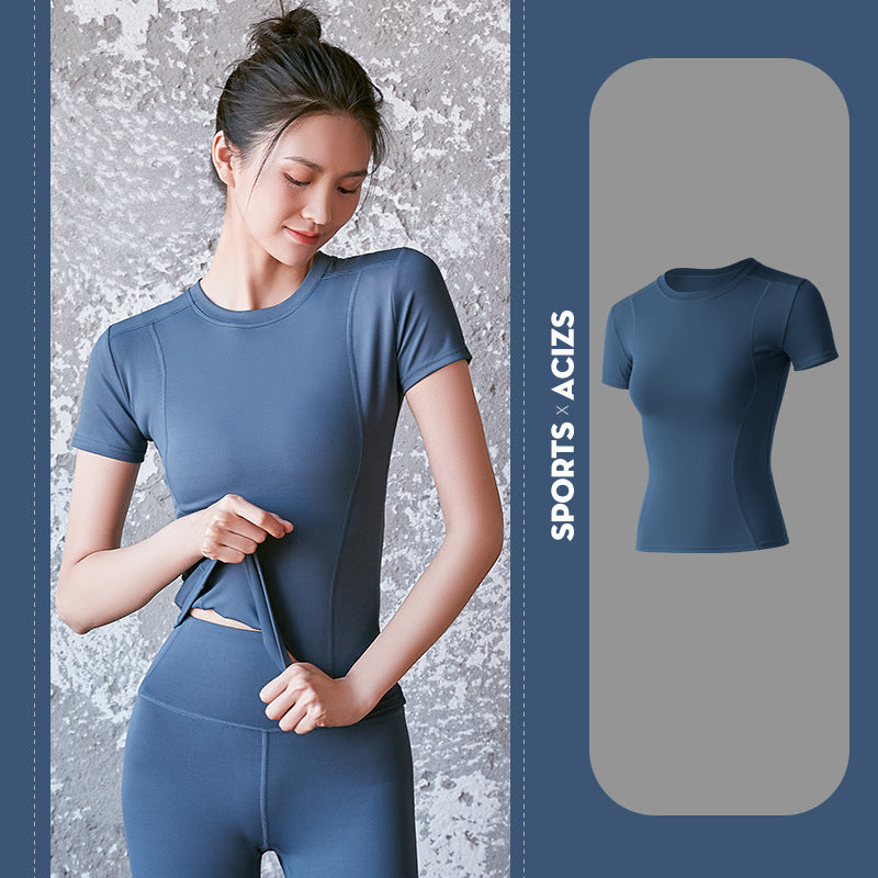 Yoga top, short sleeves, round neck, 6 colors to choose from, sports, fitness, breathable, sweat absorbent, durable, stylish, simple, slimming, stylish, retro, fashionable, S~XXXL