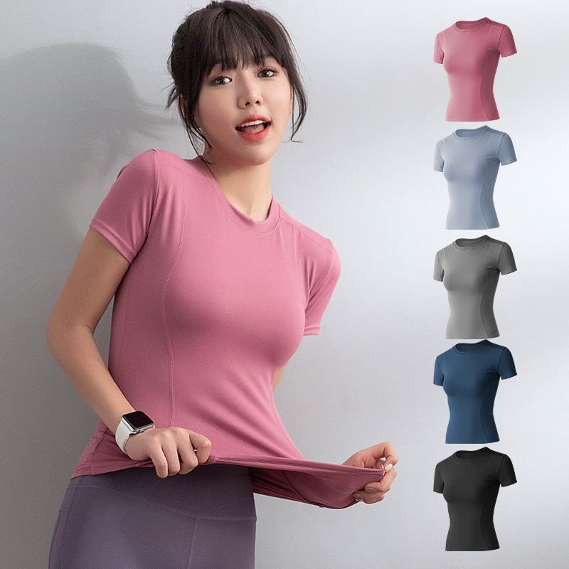 Yoga top, short sleeves, round neck, 6 colors to choose from, sports, fitness, breathable, sweat absorbent, durable, stylish, simple, slimming, stylish, retro, fashionable, S~XXXL