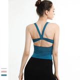 Camisole, yoga top, bare top, sleeveless, padded, plain, sports, quick-drying, charming, fashionable, sexy for adults ~ S~XL