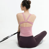 Camisole, yoga top, bare top, sleeveless, padded, plain, sports, quick-drying, charming, fashionable, sexy for adults ~ S~XL