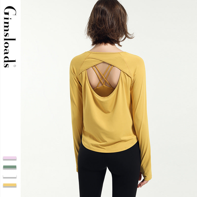 Yoga Tops, Long Sleeves, Round Neck, Solid Color, Sports, Breathable, Quick Drying, Open Back, Openwork, Retro, Daily, Popular, Sexy, S~XL