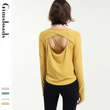 Yoga Tops, Long Sleeves, Round Neck, Solid Color, Sports, Breathable, Quick Drying, Open Back, Openwork, Retro, Daily, Popular, Sexy, S~XL