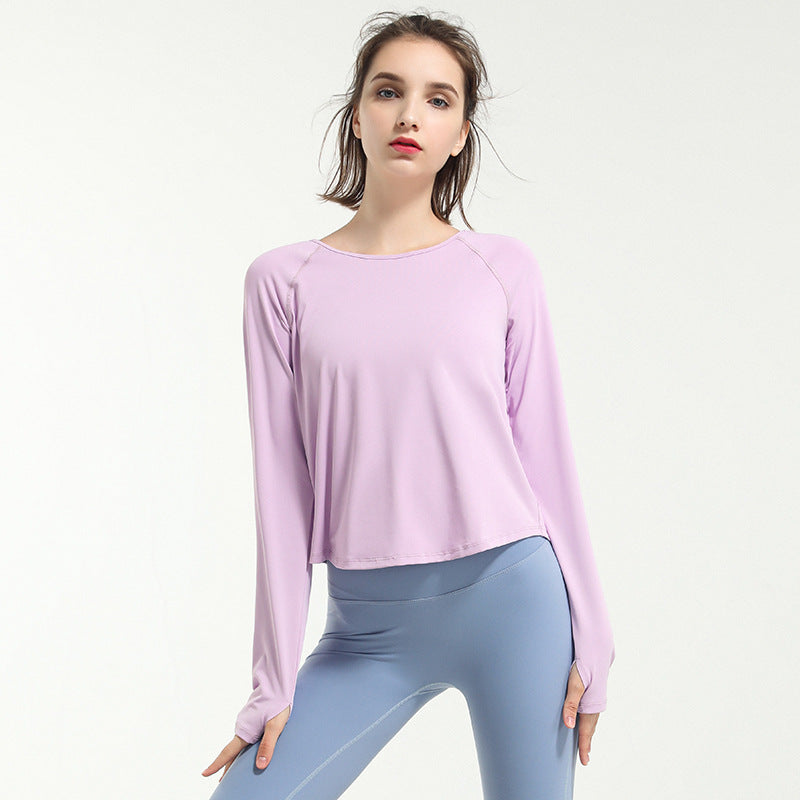 Yoga Tops, Long Sleeves, Round Neck, Solid Color, Sports, Breathable, Quick Drying, Open Back, Openwork, Retro, Daily, Popular, Sexy, S~XL