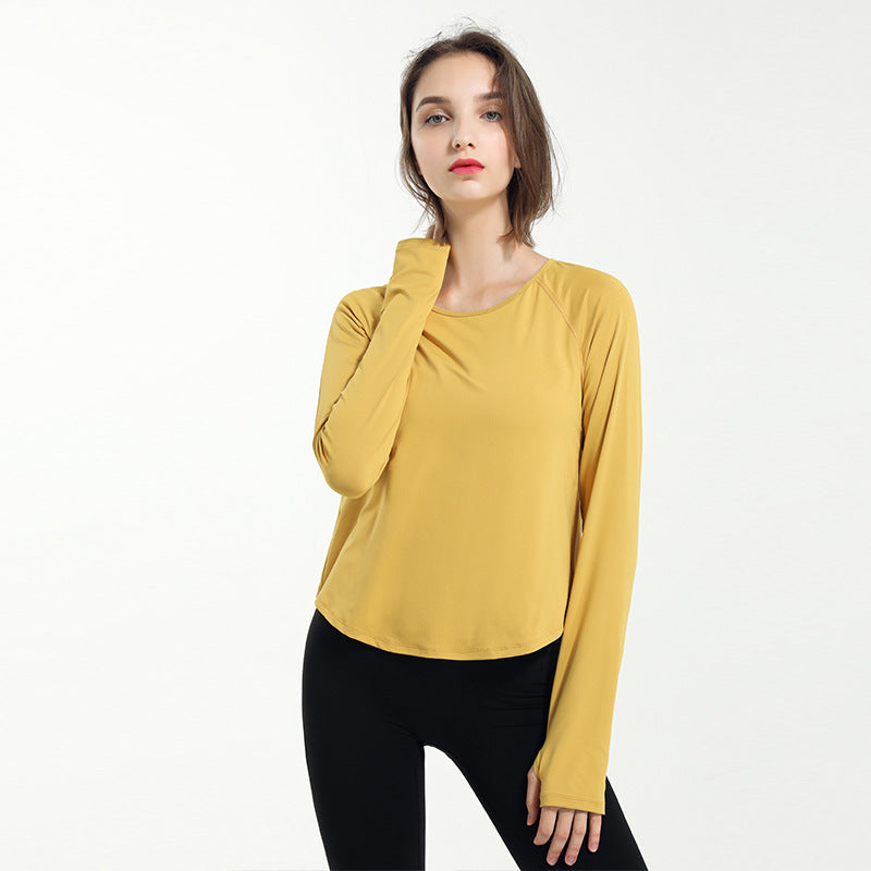 Yoga Tops, Long Sleeves, Round Neck, Solid Color, Sports, Breathable, Quick Drying, Open Back, Openwork, Retro, Daily, Popular, Sexy, S~XL