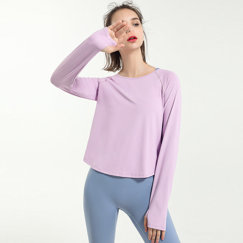 Yoga Tops, Long Sleeves, Round Neck, Solid Color, Sports, Breathable, Quick Drying, Open Back, Openwork, Retro, Daily, Popular, Sexy, S~XL