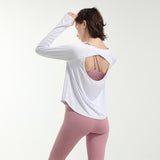Yoga Tops, Long Sleeves, Round Neck, Solid Color, Sports, Breathable, Quick Drying, Open Back, Openwork, Retro, Daily, Popular, Sexy, S~XL