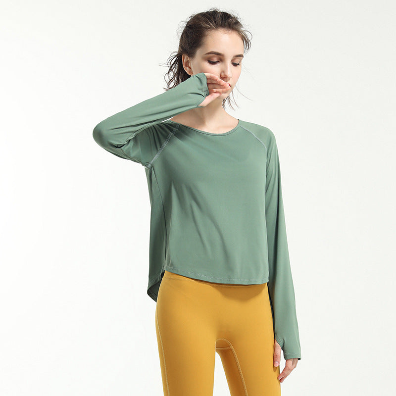 Yoga Tops, Long Sleeves, Round Neck, Solid Color, Sports, Breathable, Quick Drying, Open Back, Openwork, Retro, Daily, Popular, Sexy, S~XL