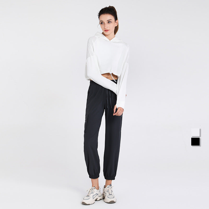 Long sleeve yoga top, solid color, drawstring, sports, casual, sweet, stylish, S~XL