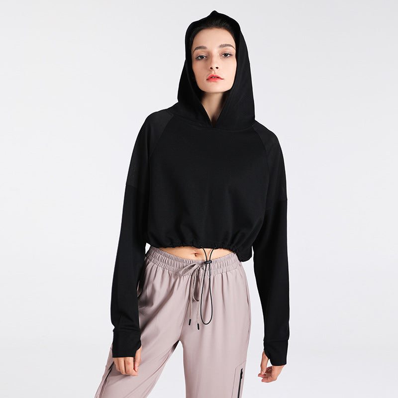 Long sleeve yoga top, solid color, drawstring, sports, casual, sweet, stylish, S~XL
