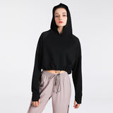 Long sleeve yoga top, solid color, drawstring, sports, casual, sweet, stylish, S~XL