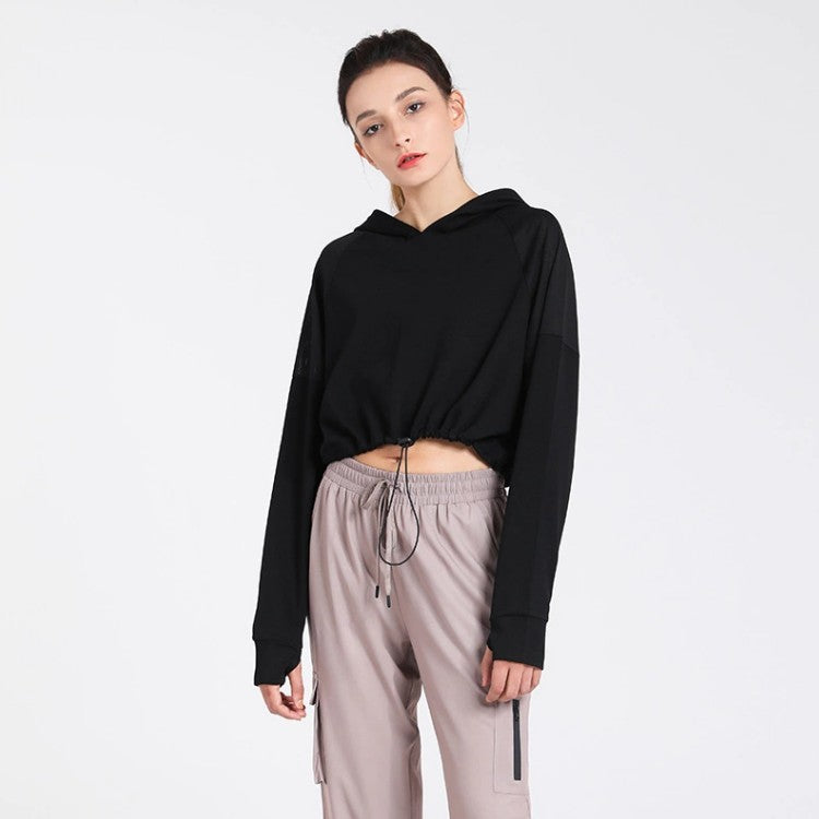 Long sleeve yoga top, solid color, drawstring, sports, casual, sweet, stylish, S~XL