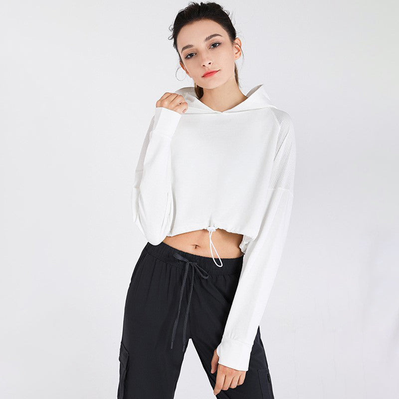 Long sleeve yoga top, solid color, drawstring, sports, casual, sweet, stylish, S~XL