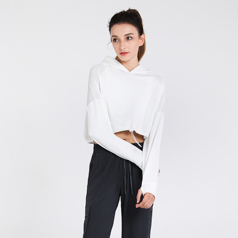 Long sleeve yoga top, solid color, drawstring, sports, casual, sweet, stylish, S~XL