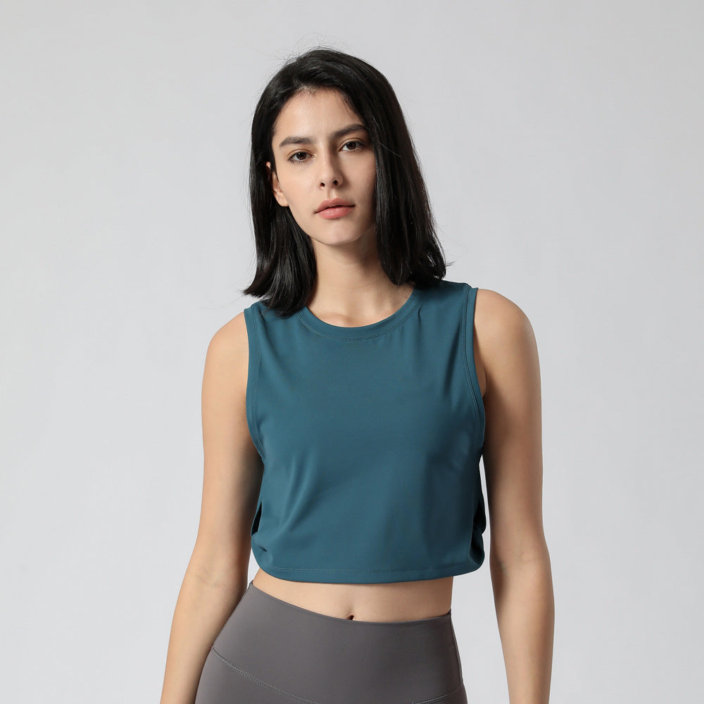 Yoga top, round neck, 4 colors to choose from, breathable, quick-drying, sweat-absorbent, belly cover, stylish, slimming, elegant, retro, cute for adults, daily, S~XL