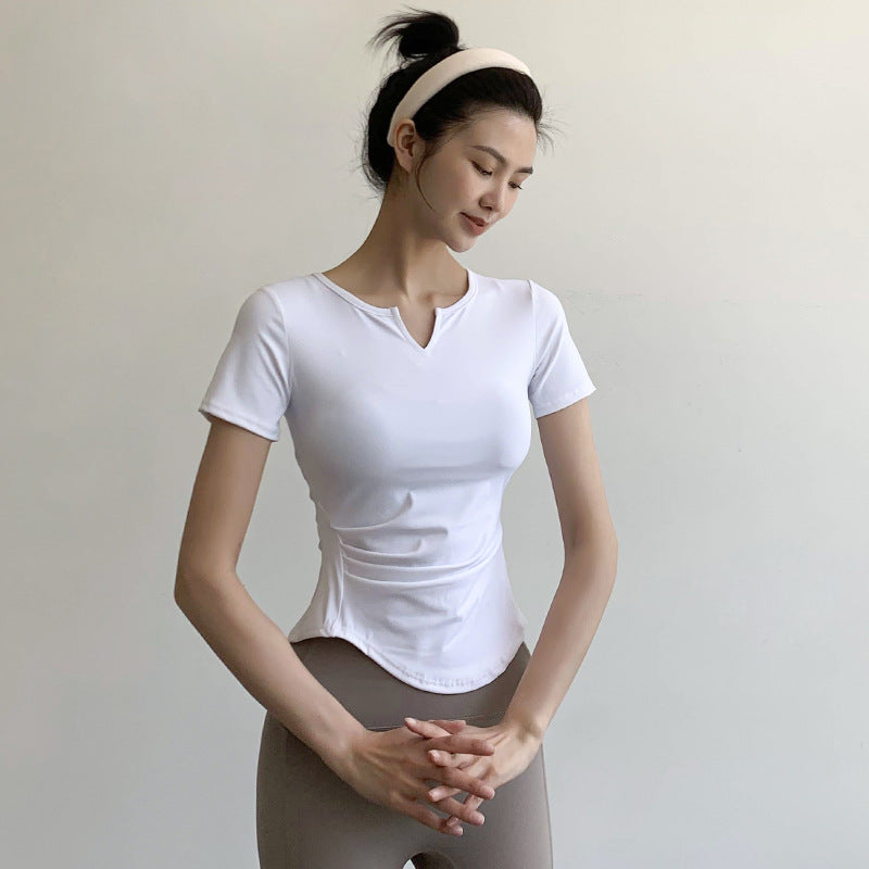 Short sleeve yoga top, round neck, solid color, fitness, sports, full of temperament, women's, strong elasticity, S~L