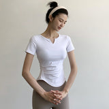 Short sleeve yoga top, round neck, solid color, fitness, sports, full of temperament, women's, strong elasticity, S~L