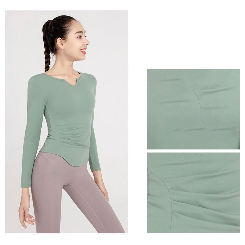 Yoga tops, long sleeves, V-neck, 6 colors to choose from, stylish, women's, breathable, sports, quick-drying, belly cover, casual, simple, daily, S~XL
