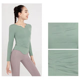 Yoga tops, long sleeves, V-neck, 6 colors to choose from, stylish, women's, breathable, sports, quick-drying, belly cover, casual, simple, daily, S~XL