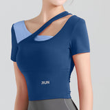 Yoga top, short sleeves, 3 colors to choose from, padding, color scheme, sports, breathability, quick drying, sweat absorption, belly cover, design, simple, slim, retro, cute, sexy, high-class, cheap, S~XXL
